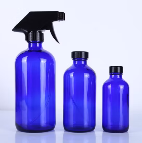 15ml 30ml 60ml 120ml 250ml 500ml 1000ml Cobalt Blue or Amber Boston Round Glass Bottle