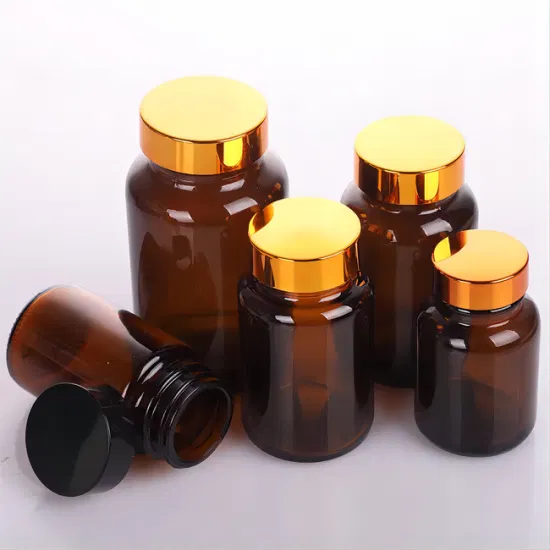 100cc Clear Amber Tablet Frasco de cápsula de vidro farmacêutico para pílula
